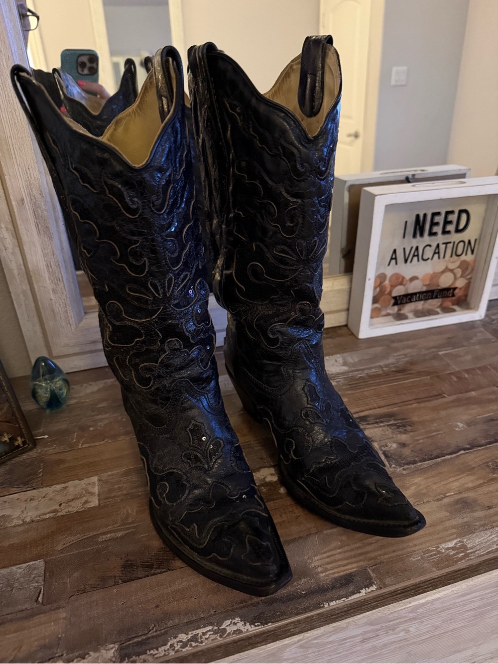 Black Western Corral Boots with sequin inlay